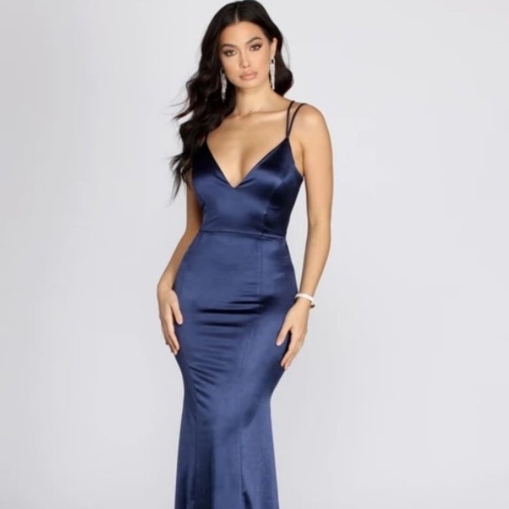 HEIDI FORMAL SATIN LATTICE DRESS